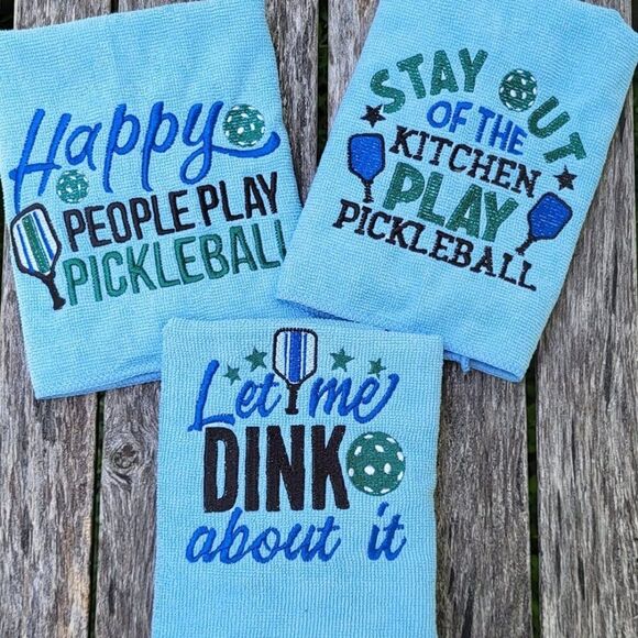 Pickleball Towels Happy People Play Let Me DINK about it Stay Out of the kitchen - Picture 1 of 4